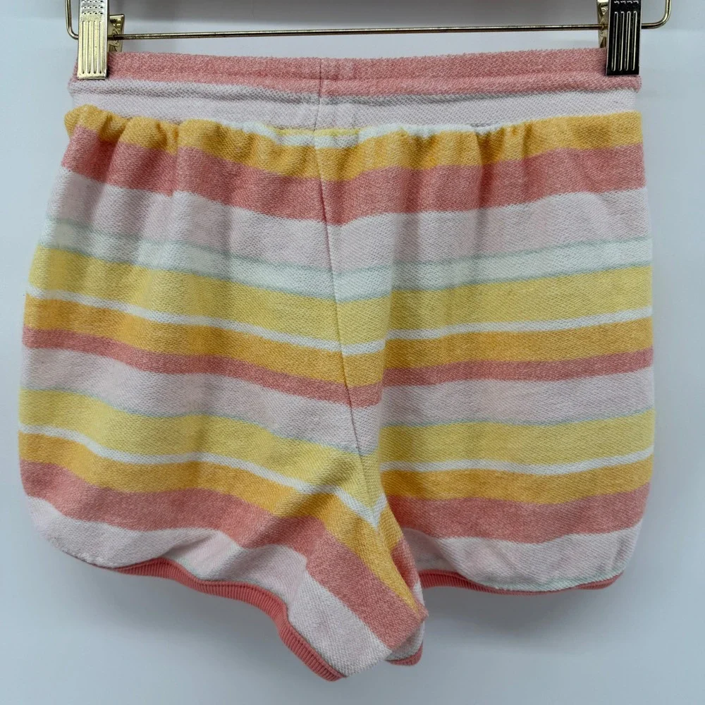 Haute Hippie Style Terry Cloth Lounge Set Striped Crop Top and Shorts Pink XS